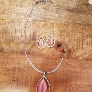 Pink and silver necklace and earrings set